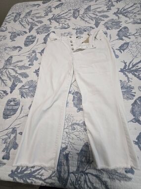 Judy Blue White Wide Leg Crop Button Fly Cropped Raw Hem Jeans 14W - Free Ship